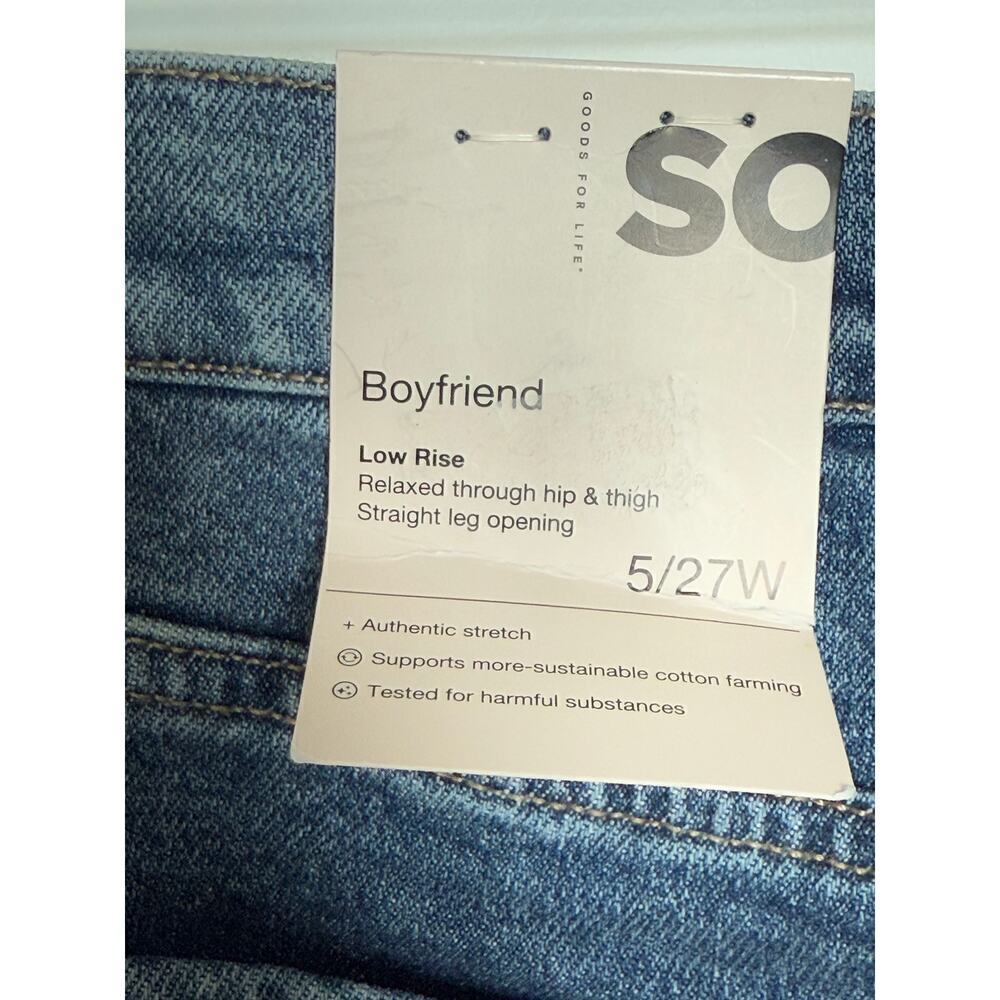 NWT SO Juniors Distressed Low Rise Boyfriend Denim Blue Jeans Size 5/27 - Picture 6 of 8